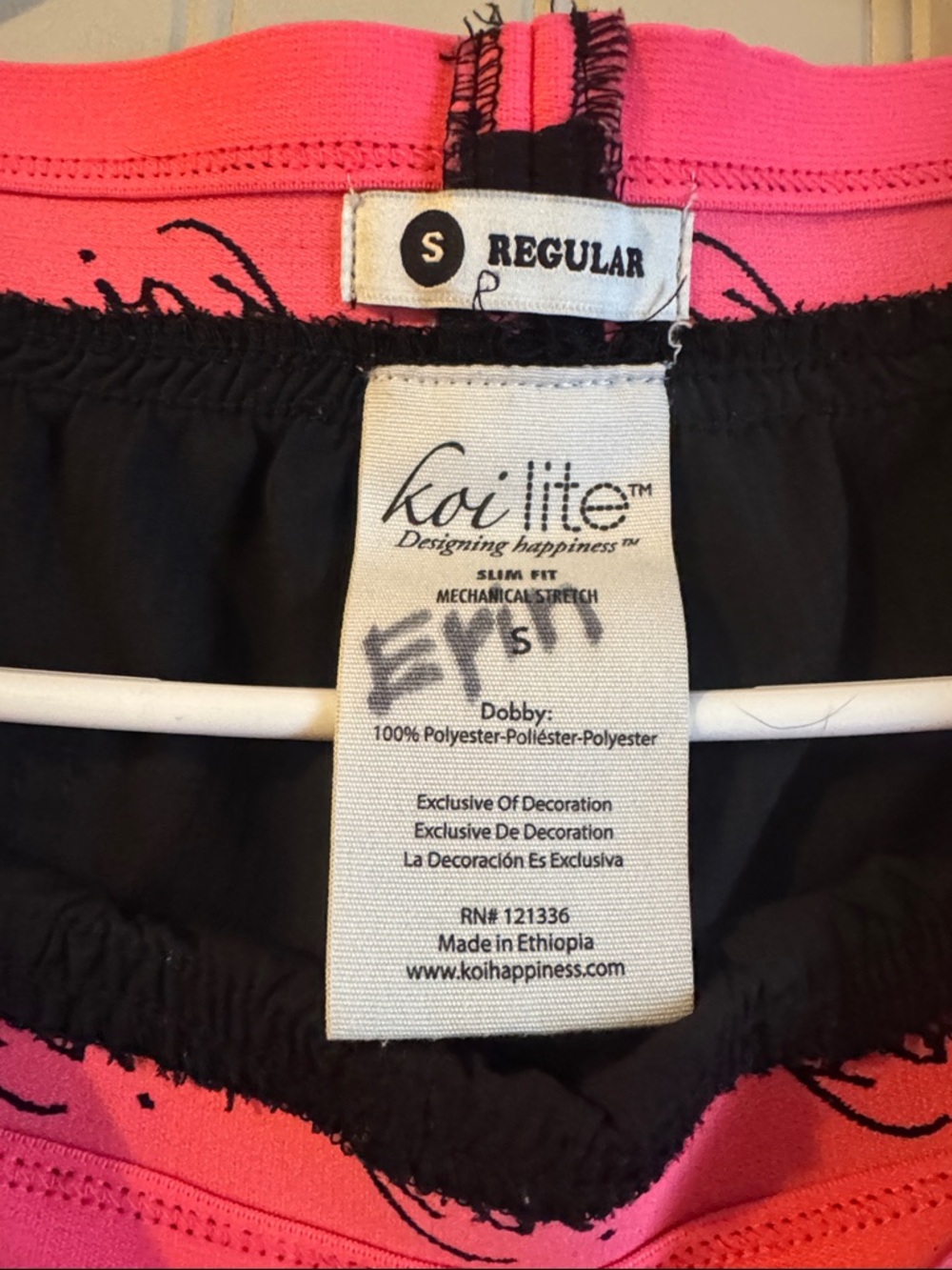 Black Scrub Pants with Pink Waistband - Picture 2 of 2